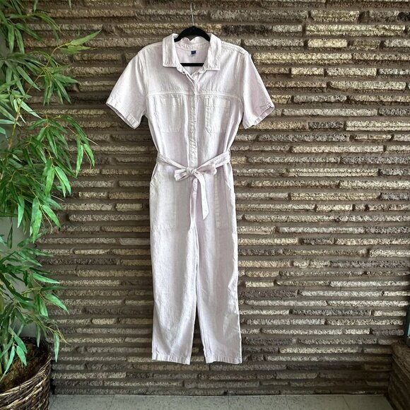Old Navy Lavender Denim Jean Belted Coveralls Jumpsuit Size Large - Picture 4 of 11